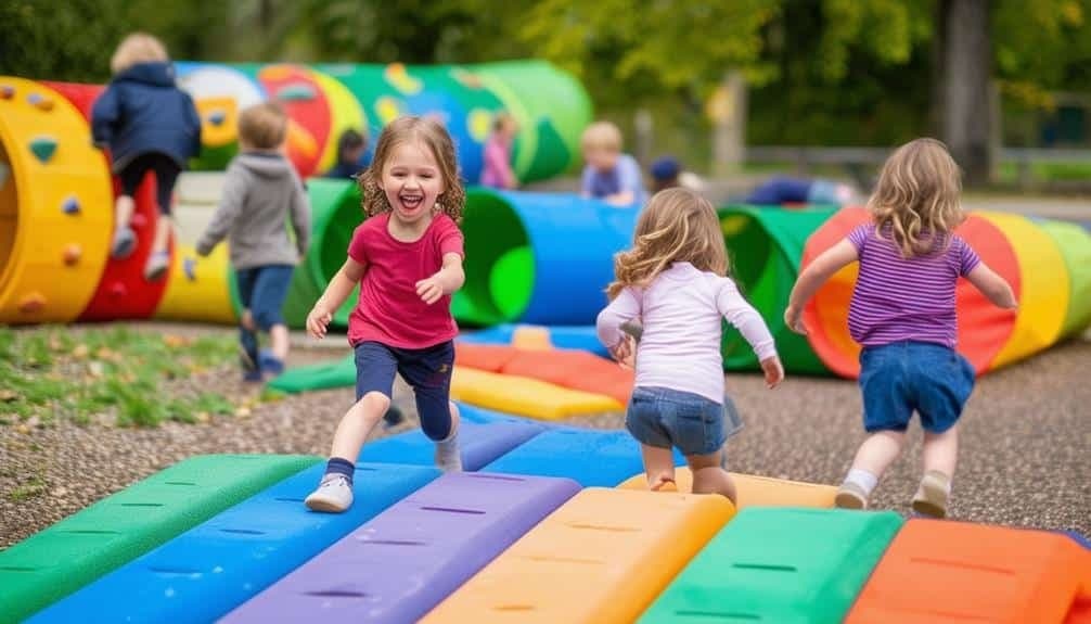 Children playing on outdoor equipment